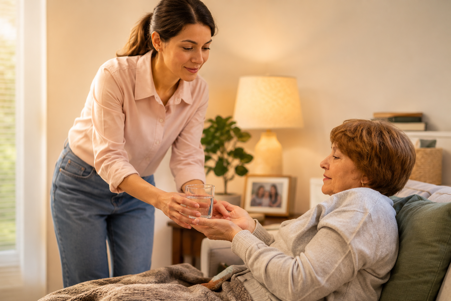 Caregiver assisting senior at home